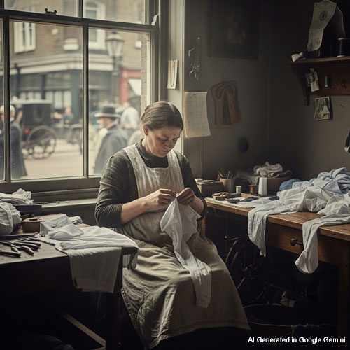 AI Generated image of a shirt maker in the 1880's